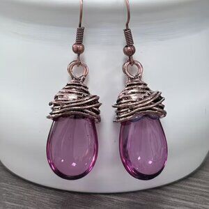 Boho - 🦋 Violet Resin Earrings, Twisted Metal